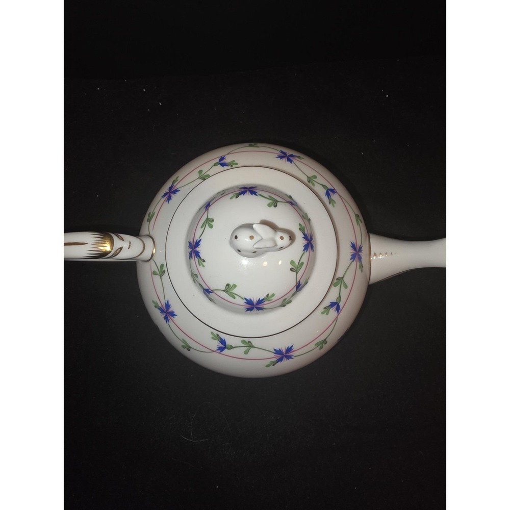 Herend Hungary Blue Garland Teapot 3404 PBG Rabbit Finial MINT 1994 - Picture 9 of 13